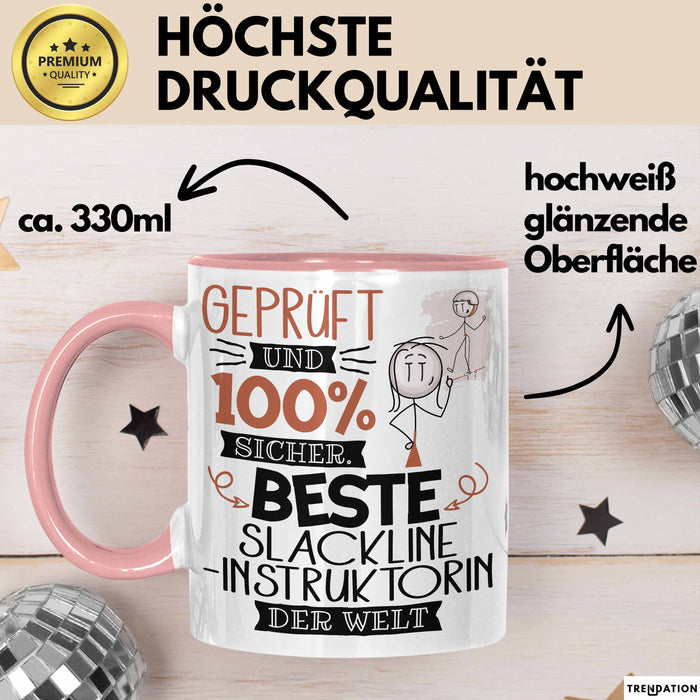 Beste Slackline-Instruktorin Der Welt Tasse Geschenk für Eine Slackline-Instruktorin Geprüft Und Sicher Geschenkidee Geburtstag Weihnachten Rosa Trendation