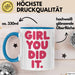 Schüler Abschluss Tasse Geschenk Lustige Geschenkidee Spruch Girl Du Hast Es Geschafft Blau Trendation