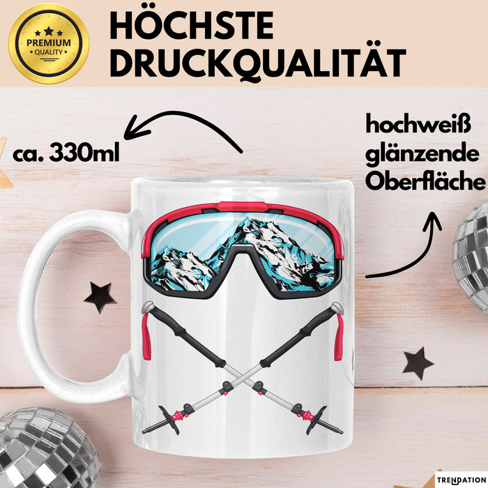 Ski Tasse Geschenk Grafik Skibrille Skistöcker Becher Weiß Trendation