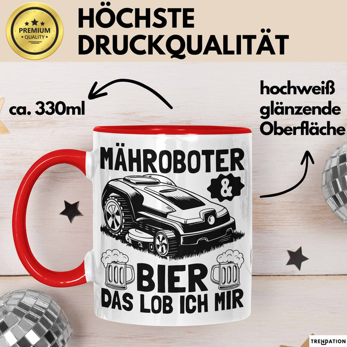 Mähroboter Tasse Geschenk Mähroboter Sprüche Becher Geschenkidee Lustig Rot Trendation