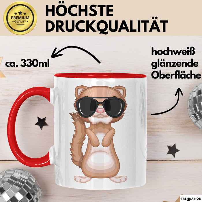 Frettchen Tasse Geschenk Sonnenbrille Grafik Lustige Geschenkidee Rot Trendation