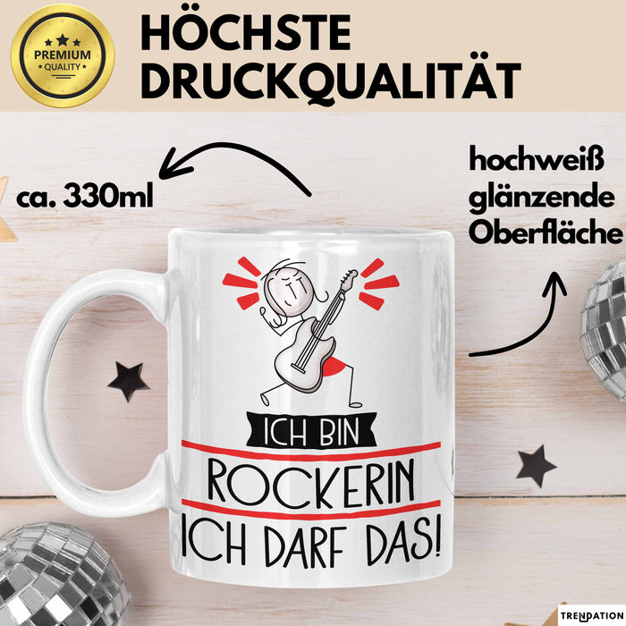 Geschenk für Rockerin Tasse Lustige Geschenkidee Geburtstag Ich Bin Rockerin Ich Darf Das Weiß Trendation