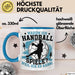 Handball Geschenk Tasse Geschenkidee Handball-Spieler Handballspielerin Mädchen Jungs Kaffee-Becher Warum Ich Handball Spiele? Blau Trendation