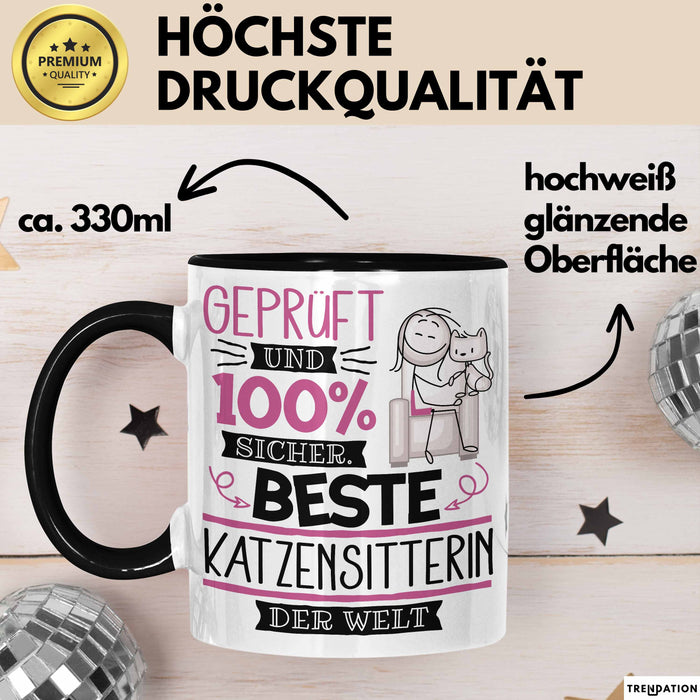 Beste Katzensitterin Der Welt Tasse Geschenk für Eine Katzensitterin Geprüft Und Sicher Geschenkidee Geburtstag Weihnachten Trendation