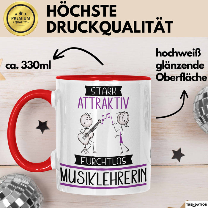 Musiklehrerin Tasse Geschenk Becher Stark Attraktiv Furchtlos Musiklehrerin Lustige Geschenkidee Rot Trendation