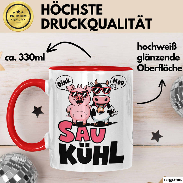 Schweinebauer Schweine Kuh Tier Tasse Geschenk Lustige Geschenkidee Spruch Sau Kuhl Rot Trendation