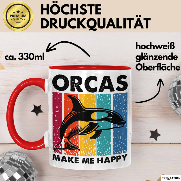 Orcas Tasse Geschenk Wale Wal Liebhaber Geschenkidee Retro Becher Rot Trendation