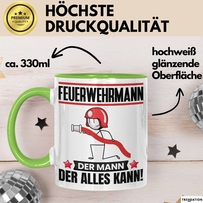Feuerwehrmann Tasse Geschenk für Feuerwehrmann Der Mann Der Alles Kann Geschenkidee zum Geburtstag Grün Trendation