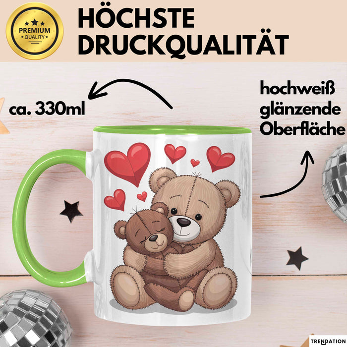 Teddybär Tierliebhaber Tasse Geschenk Lustige Geschenkidee Spruch Romantisches Herz Grün Trendation