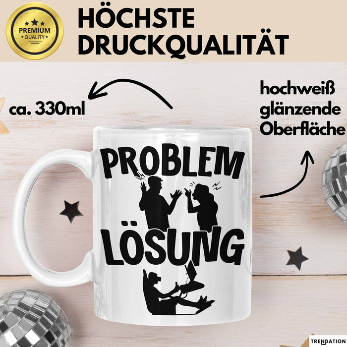 VR Gamer Tasse Geschenk für Gamer Zocker Männer Geschenkidee Problem und Lösung Zocken Weiß Trendation