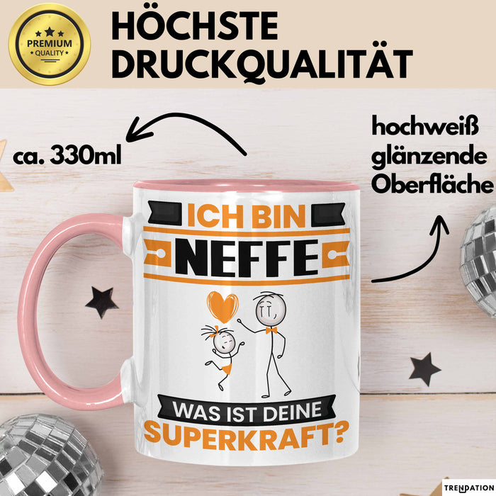 Neffe Tasse Geschenk für Neffe Geburtstag Lustiger Spruch Kaffee-Becher Was Ist Deine Superkraft Rosa Trendation