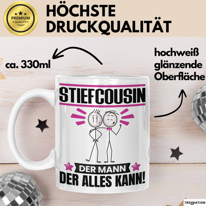 Stiefcousin Tasse Geschenk für Stiefcousin Der Mann Der Alles Kann Geschenkidee zum Geburtstag Weiß Trendation