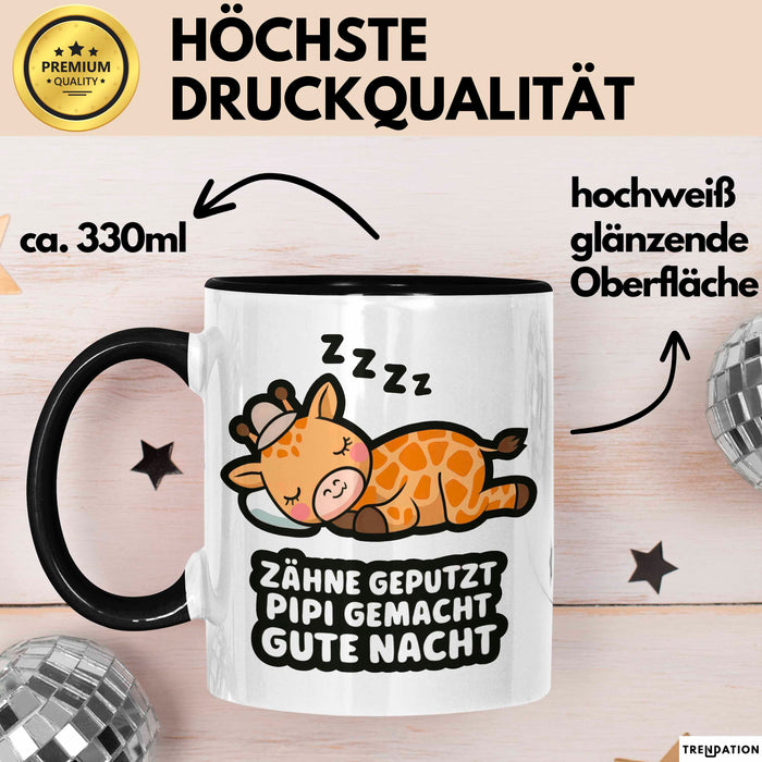Schlafende Giraffe Tasse Geschenk Lustige Geschenkidee Spruch Zähne Geputzt Pipi Gemacht Gute Nacht Schwarz Trendation