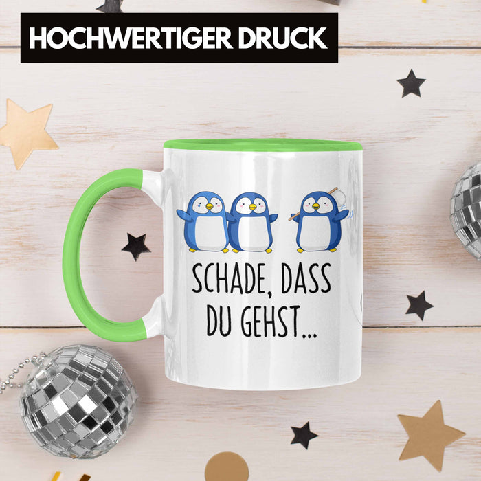 Trendation - Jobwechsel Tasse Geschenk Kollegin Kollege Abschied Lustig Abschiedsgeschenk Sprüche Neuer Job Schade Dass Du Gehst Grün Trendation