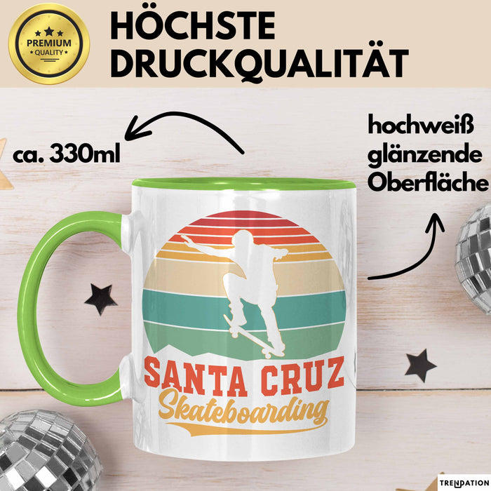 Skateboard Skater Fans Bzw Skateboard Tasse Becher Geschenk Mädchen Jungs Santa Cruz Grün Trendation