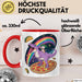 Katzen Tasse Geschenk Katze reitet Dinosaurier & isst Pizza Rot Trendation