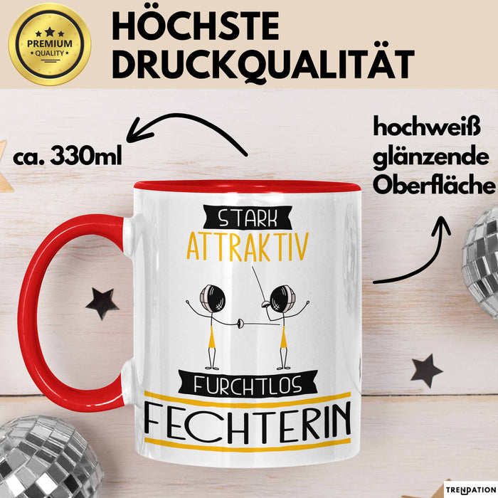 Fechterin Tasse Geschenk Becher Stark Attraktiv Furchtlos Fechterin Lustige Geschenkidee Rot Trendation