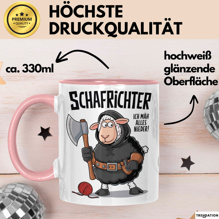 Schaf Tier Sarkasmus Tasse Becher Geschenk Lustige Geschenkidee Spruch Schafrichter Ich Mah Alles Nieder Rosa Trendation