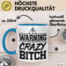 Humor Tasse Warning Crazy Bit*** Geschenkidee Verrückte Kollegin Kaffee-Becher Blau Trendation