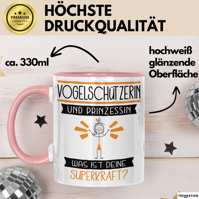 Vogelschützerin Und Prinzessin Tasse Geschenk Für Eine Vogelschützerin Geburtstag Was Ist Deine Superkraft Rosa Trendation