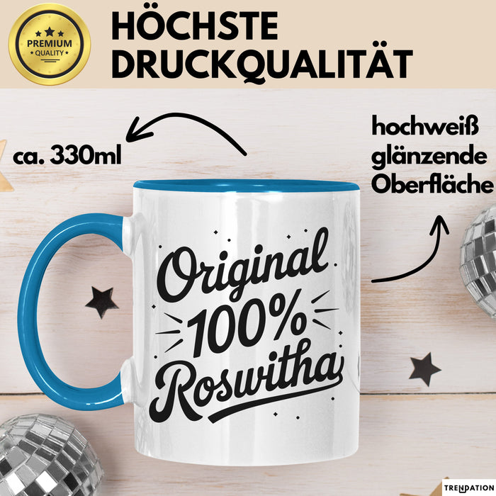 Roswitha Tasse Geschenk Original 100% Roswitha Geschenkidee Geburtstag Blau Trendation
