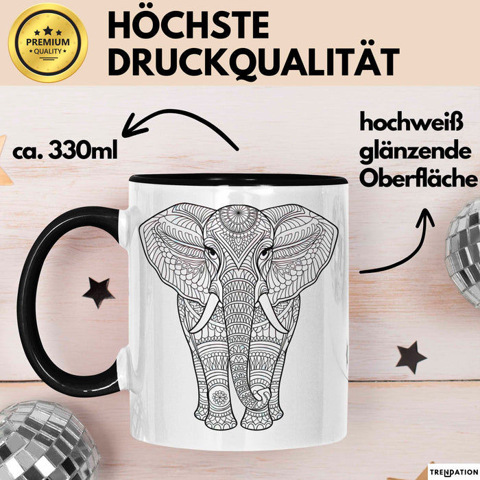 Elefant Mandala Tasse Geschenk Lustige Geschenkidee Spruch Schwarz Trendation