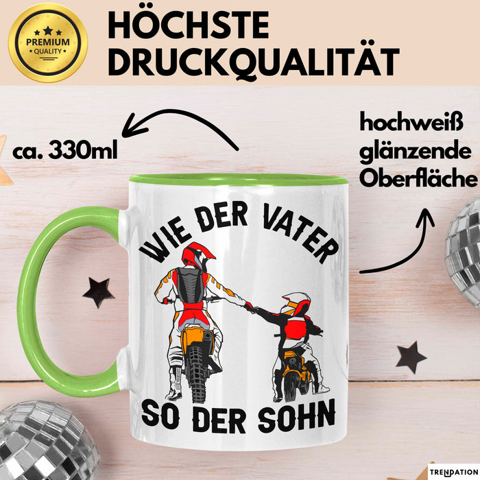 Vater Sohn Tasse Geschenk Lustige Geschenkidee Spruch Dirt-Bike Biker Grün Trendation