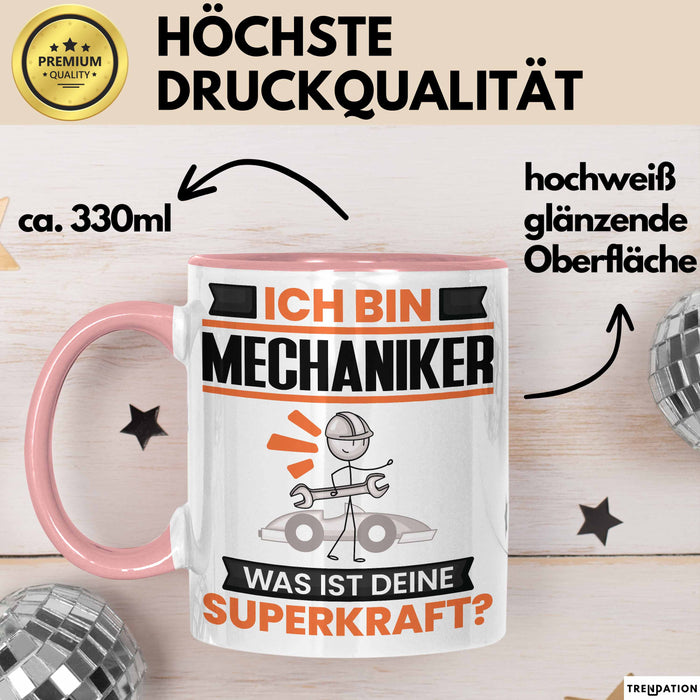Mechaniker Tasse Geschenk für Mechaniker Geburtstag Lustiger Spruch Kaffee-Becher Was Ist Deine Superkraft Rosa Trendation