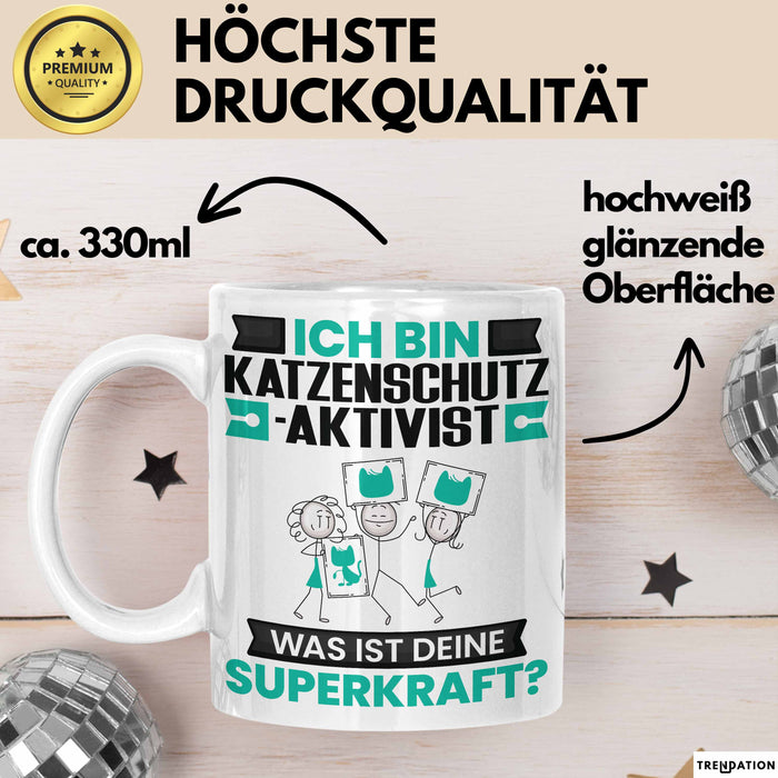 Katzenschutzaktivist Tasse Geschenk für Katzenschutzaktivist Geburtstag Lustiger Spruch Kaffee-Becher Was Ist Deine Superkraft Weiß Trendation