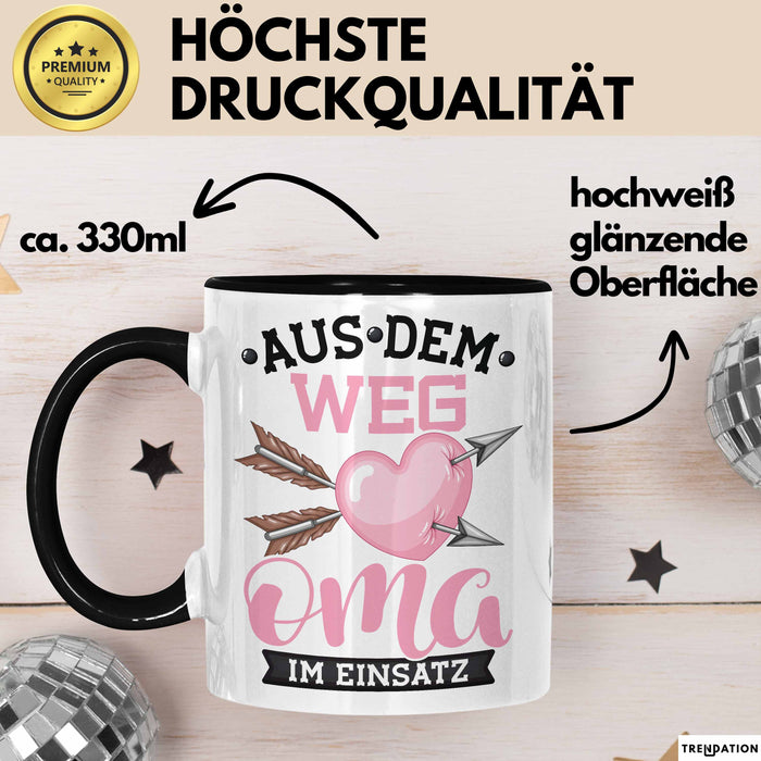 Oma Im Einsatz Tasse Geschenk Muttertag Lustiger Spruch Witzig Schwarz Trendation