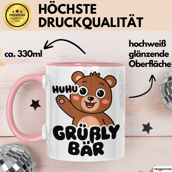 Sarkastischer Bär Tasse Geschenk Lustige Geschenkidee Spruch Grüßly Bär Rosa Trendation