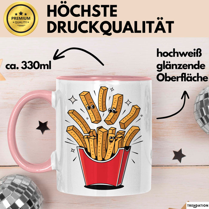 Fast Food Fan Tasse Geschenkidee Burger und Pommes Liebhaber Rosa Trendation