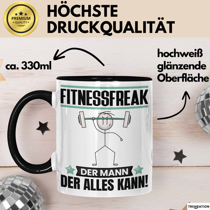Fitnessfreak Tasse Geschenk für Fitnessfreak Der Mann Der Alles Kann Geschenkidee zum Geburtstag Schwarz Trendation
