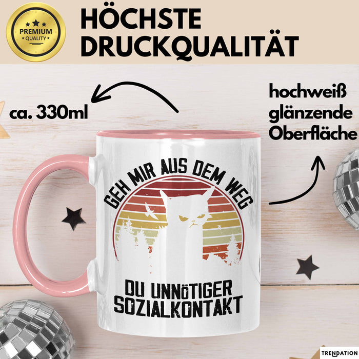 Lustige Tasse Geschenk Geh Mir Aus Dem Weg DU Unnötiger Sozialkontakt Kaffee-Becher Geschenkidee Frauen Sarkasmus Humor Rosa Trendation