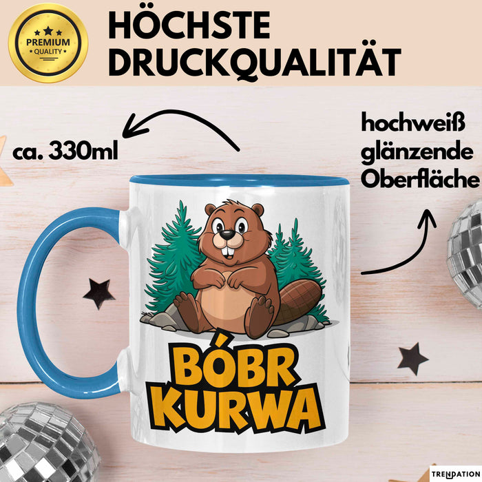 Polnisch Bóbr Kurwa Tasse Geschenk Lustige Geschenkidee Blau Trendation