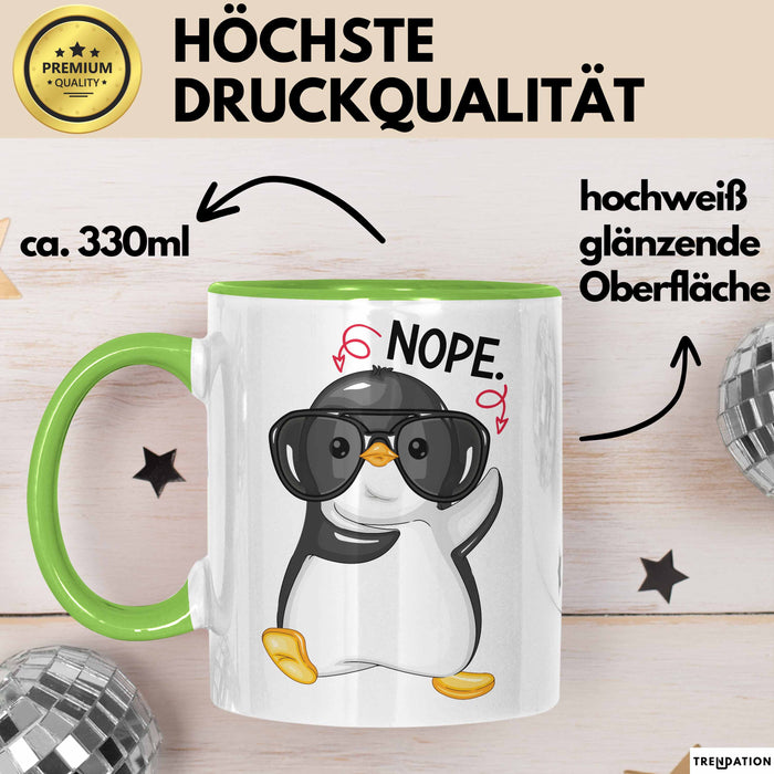 Witzige Tasse Geschenk Pinguin Mit Roter Brille Lustiger Becher Grün Trendation