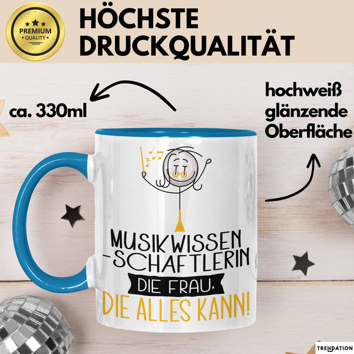 Musikwissenschaftlerin Geschenk Tasse Becher Die Frau Die Allen Kann Geschenkidee für eine Musikwissenschaftlerin Lustig Blau Trendation