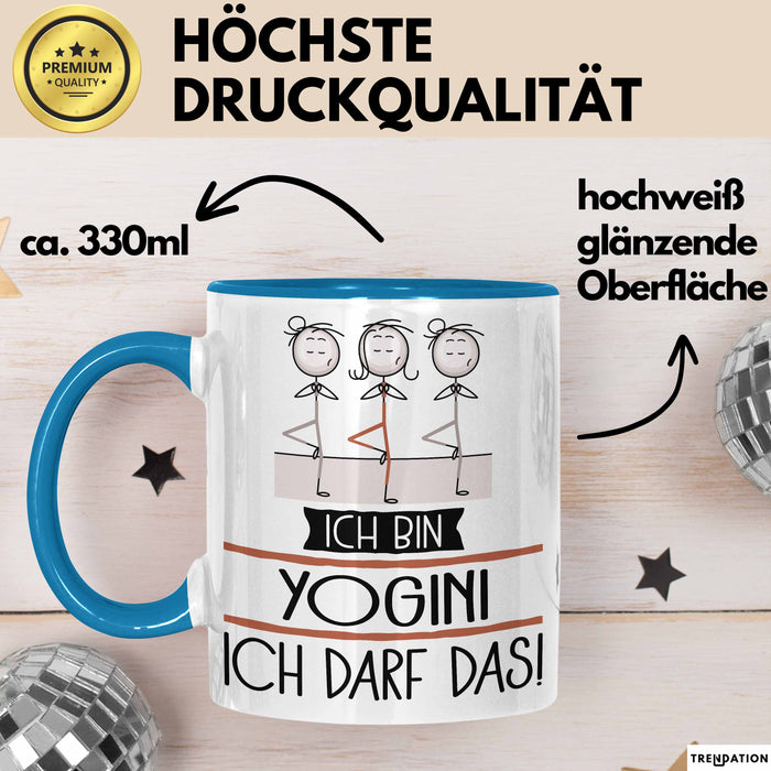 Geschenk für Yogini Tasse Lustige Geschenkidee Geburtstag Ich Bin Yogini Ich Darf Das Blau Trendation
