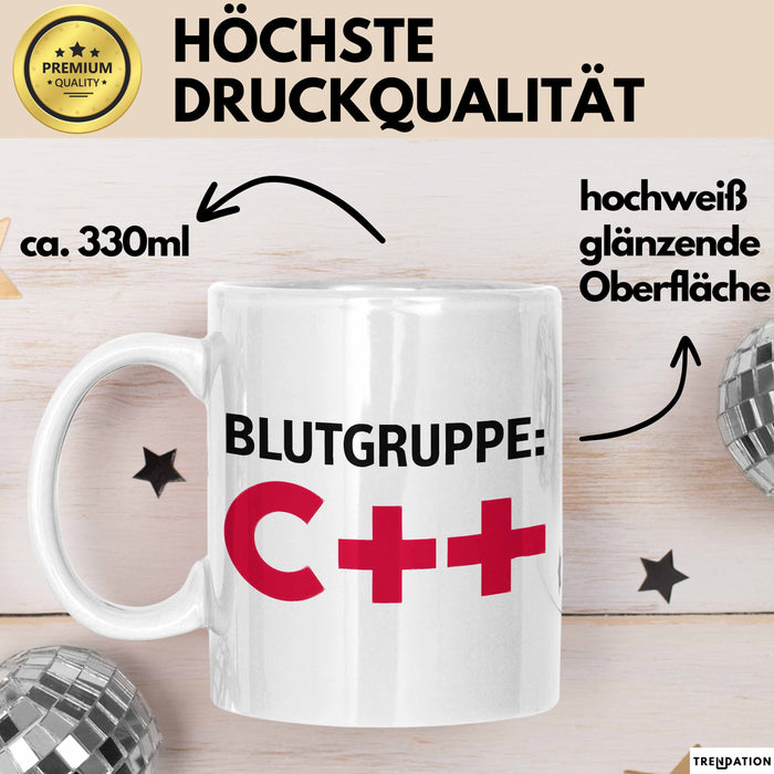IT Programmierer Tasse Geschenk Blutgruppe C++ Spruch Weiß Trendation
