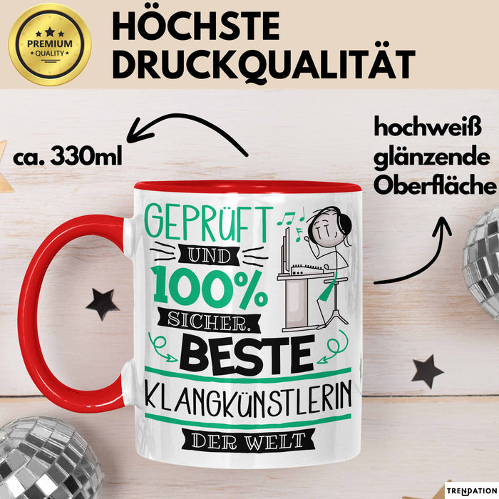 Beste Klangkünstlerin Der Welt Tasse Geschenk für Eine Klangkünstlerin Geprüft Und Sicher Geschenkidee Geburtstag Weihnachten Rot Trendation