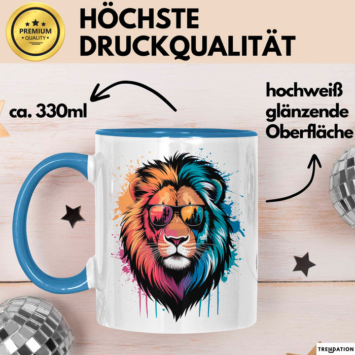 Löwe Mit Sonnenbrille Tasse Geschenk Lustige Geschenkidee Spruch Blau Trendation