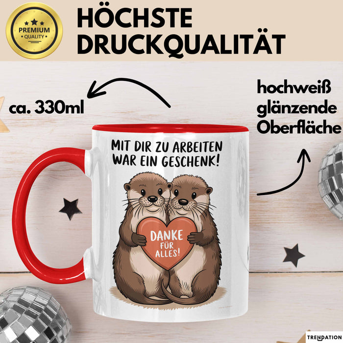 Büroarbeit Kollege Abschied Tasse Geschenk Lustige Geschenkidee Spruch Mit Dir Zu Arbeiten War Ein Geschenk Danke Für Alles Rot Trendation