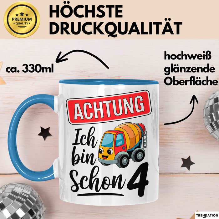 4. Geburtstag Tasse Geschenk Ich bin schon 4 Geschenkidee Geschenkidee Lustig Blau Trendation