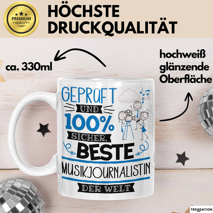 Beste Musikjournalistin Der Welt Tasse Geschenk für Eine Musikjournalistin Geprüft Und Sicher Geschenkidee Geburtstag Weihnachten Weiß Trendation