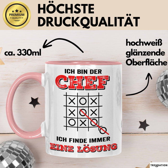 Büroarbeit Kollege Chef Tasse Geschenk Lustige Geschenkidee Spruch Ich Bin Der Chef Ich Finde Immer Eine Lösung Rosa Trendation