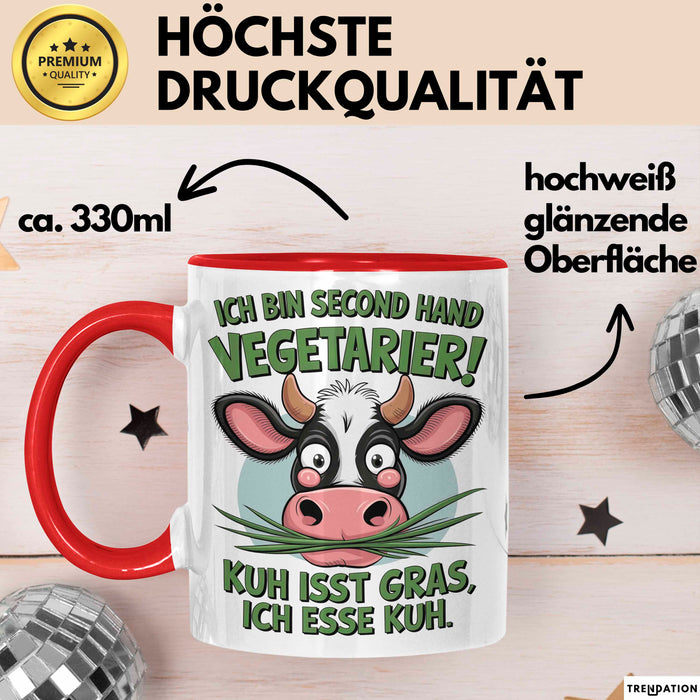 Fleischliebhaber Vegetarier Tasse Geschenk Lustige Geschenkidee Spruch Ich Bin Second Hand Vegetarier Rot Trendation