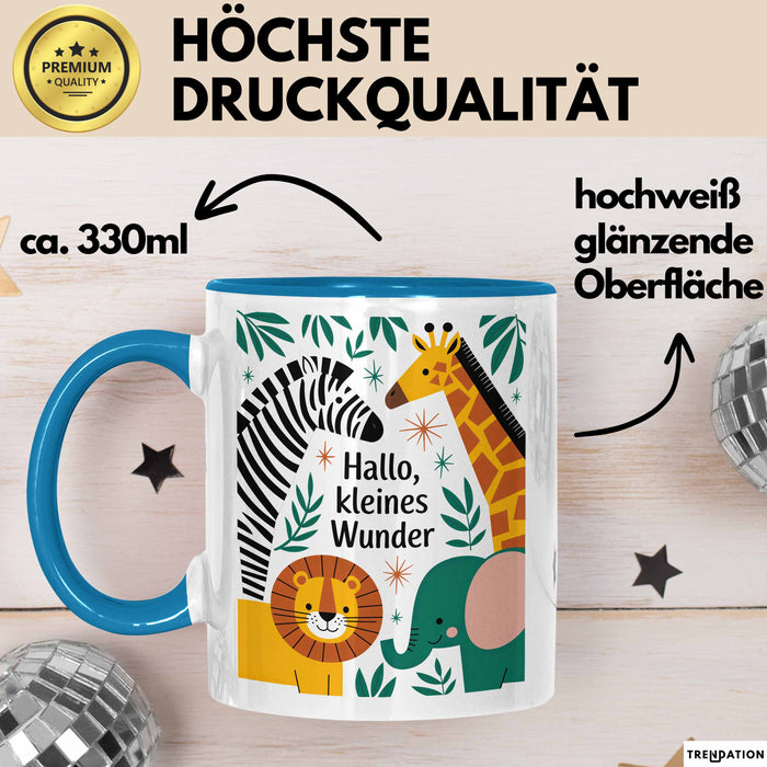 Baby Geburt Neue Eltern Tasse Geschenk Lustige Geschenkidee Spruch Kleines Wunder Blau Trendation