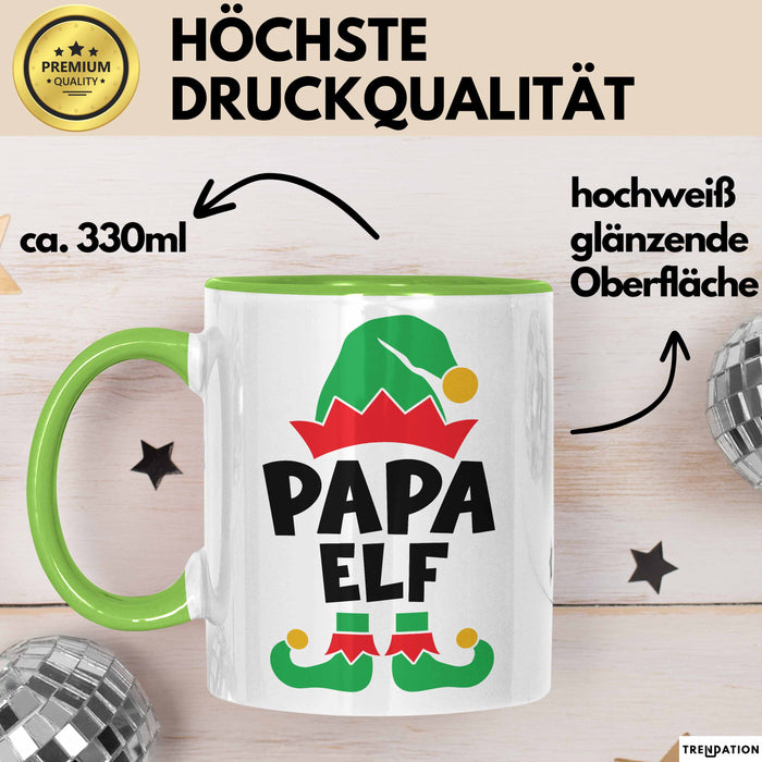 Papa Elf Tasse Geschenk Weihnachten Papa Geschenkidee Papaelfe Grün Trendation