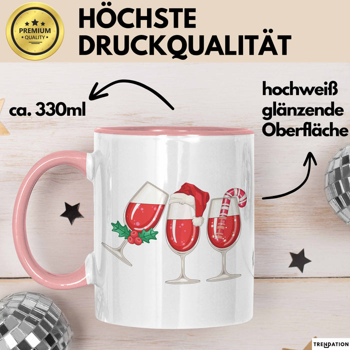 Weihnachten Weinglas Tasse Geschenk Weihnachtliche Grafik Weinliebhaber Kaffee-Becher Rosa Trendation