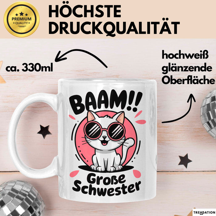 Big Sister Ältere Geschwister Schwestern Katze Tasse Becher Geschenk Lustige Geschenkidee Spruch Big Sister Weiß Trendation